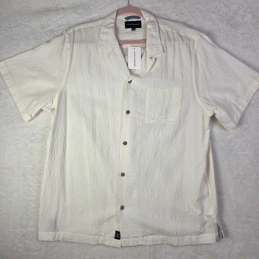 Panama Jack Men's 100% Linen Short Sleeve Button Down Shirt Tan Casual Large L‎ - Picture 2 of 11